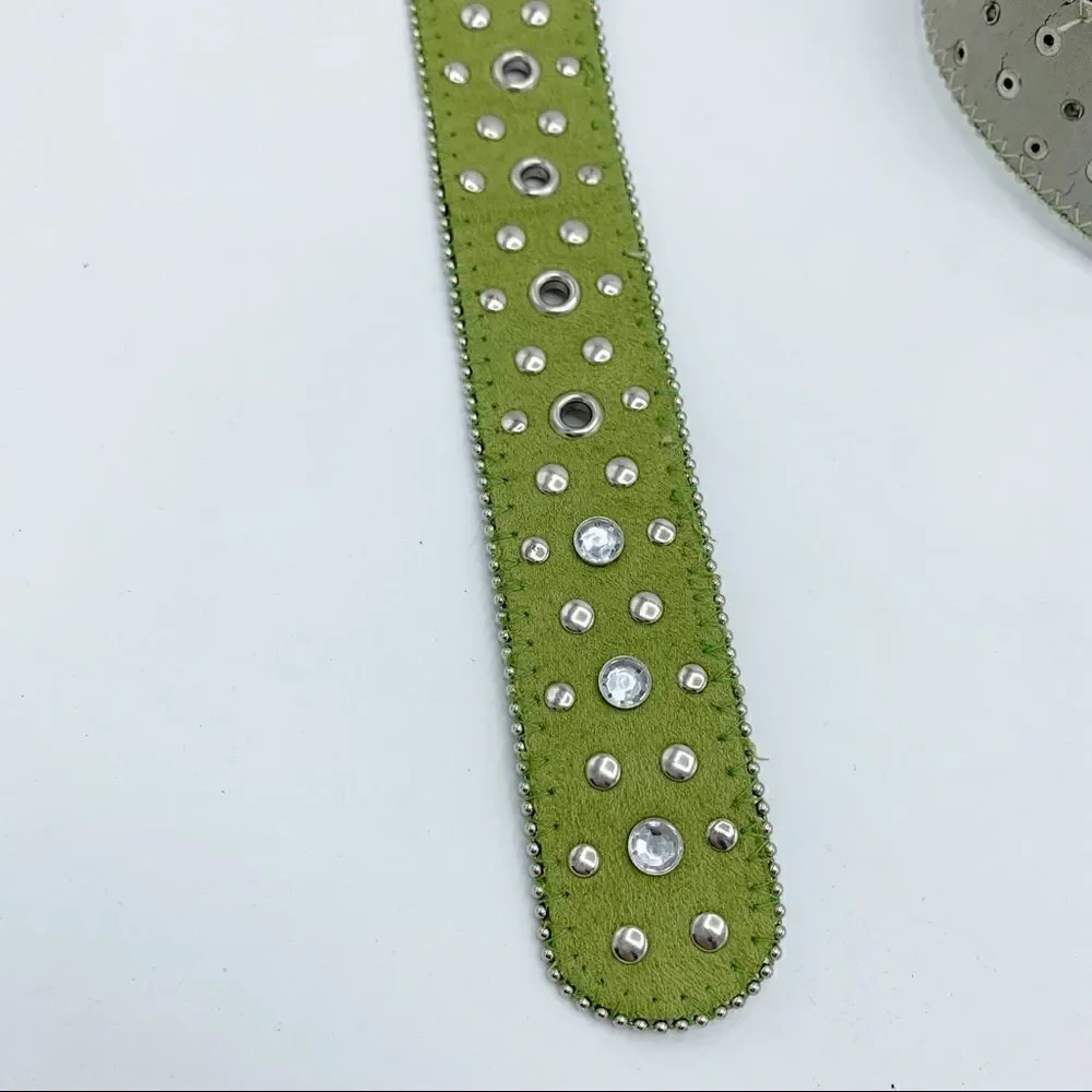 Lime Green Suede‎ Western Belt w/Crystals and Rivets Sz Sm